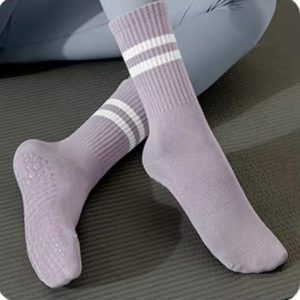 Pilates Socks & Yoga Socks - Crew Non-Slip Grip - Purple