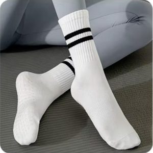 Pilates Socks & Yoga Socks - Crew Non-Slip Grip - White