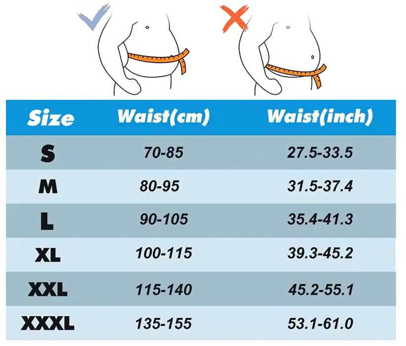 back lumbar belt size chart