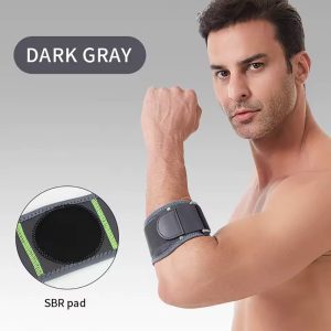 Adjustable Elbow Compression Strap with Shock-Absorbing Pad — Tennis & Golfer's Elbow Support - Dark Gray
