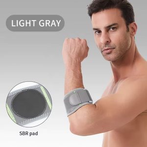 Adjustable Elbow Compression Strap with Shock-Absorbing Pad — Tennis & Golfer's Elbow Support - Light Gray