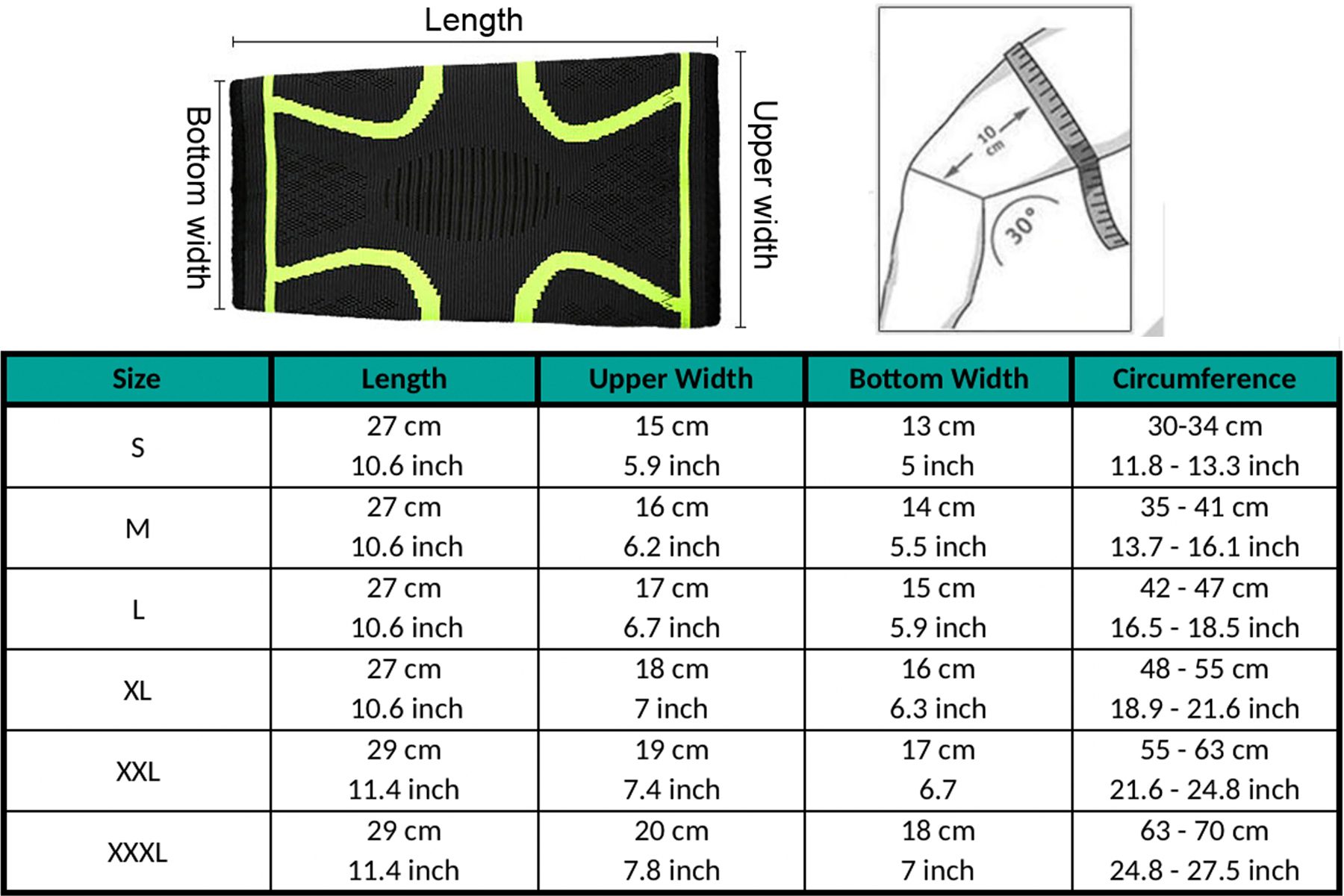 Knee Brace Measurement Chart